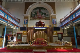 Facing the altar inside the Ramgarhia Gudwara in Birmingham.