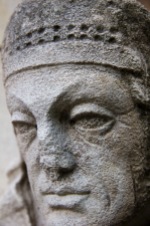 The carved-and now quite weathered-face of a learned man decorates the exterior of St. John's Church, Ladywood.