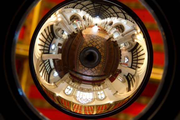 Panorama of the chancel at St. John's Church, Ladywood, created using a fisheyed lens.