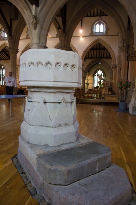An old stone font used in baptisms at St. John's Church, Ladywood.